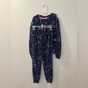 Jellifish Kids Girls Space-Themed Fleece Pajamas - Navy/Pink Size L 10/12 NWT